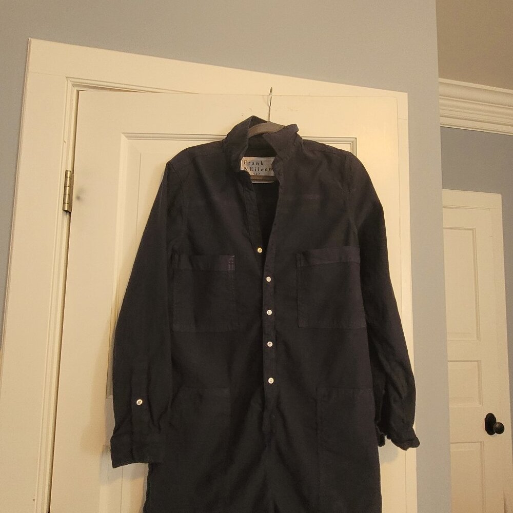 Frank & Eileen Ireland Playsuit Romper Navy Blue Italian Linen Size L